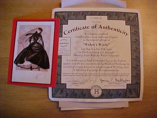 "Placa de coleccionista Bradford Exchange Lo que el viento se llevó 1993 ""Widow's Weeds" - Imagen 3 de 3