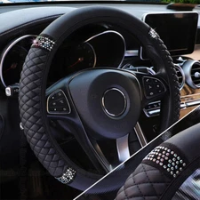 Universal PU Leather Diamond Car Steering Wheel Cover Accessories For 15''/38cm