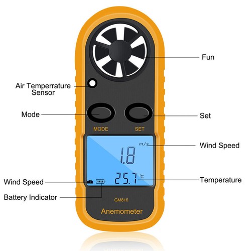 LCD Digital Anemometer Thermometer Temperature Meter Air Wind Speed Tester Gauge - Picture 3 of 11