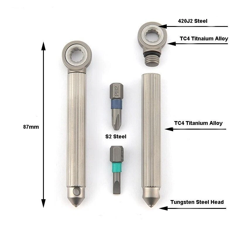 Titanium Brass S2 steel Multi Tools Card Screwdriver Pocket Outdoor Keychain EDC - Image 4 of 4