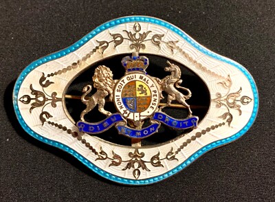 BEAUTIFUL - Order of the Garter Sterling Guilloche Pin Honi Soit Qui Mal Y Pense