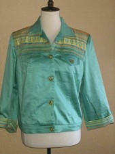Nancy Bolen City Girl Womens Green Beaded Silk Jacket Size M