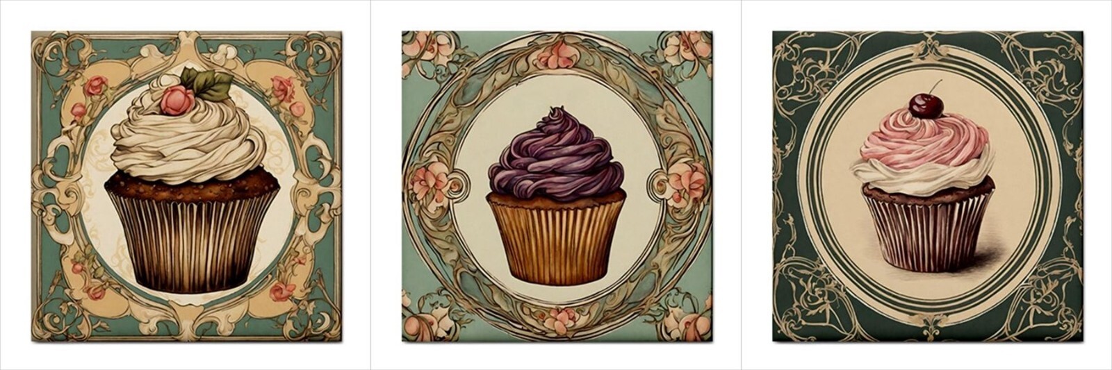 Cupcake Ceramic Tile Art Set Of 3 Decorative Coaster Kitchen Backsplash Tiles-image