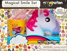 UNICORN 3-Pc Magical Smile Set Emojination Kids Toothbrush, Holder, & Rinse Cup