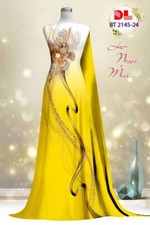 Ao Dai Vietnamese Silk Print 3D , Designer Flowers Long Dress With Pants