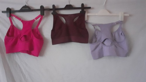 3 X Ladies Racerback Pull-On Sports Bras. Pink/Plum/Lilac. Size S. Mamia/Primark - Picture 2 of 2