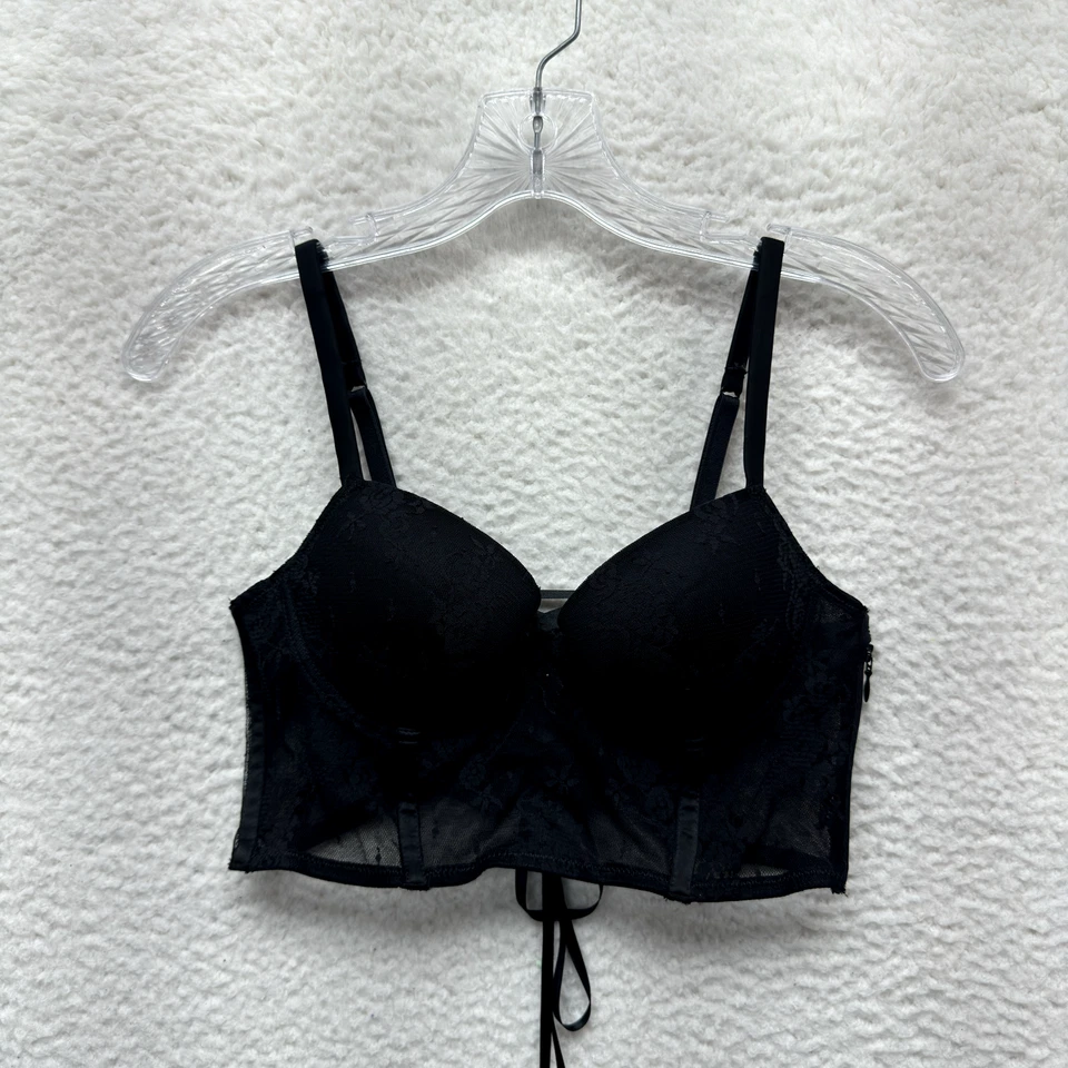 Intimissimi Corset Bustier Bralette Medium Black Lace-Up Padded Zipper Lingerie - Image 2 of 4