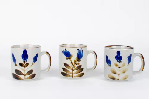 3 Vintage Mid Century Stoneware Flower Mugs Otagiri