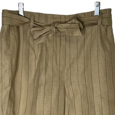 Vintage Talbots Irish Linen Pinstriped High Waist Pants 10P Tan Straight Leg NWT