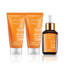 LAKM  Vitamin C Day Cream Night Cream Serum Combo Brightening Non-Greasy Glowing