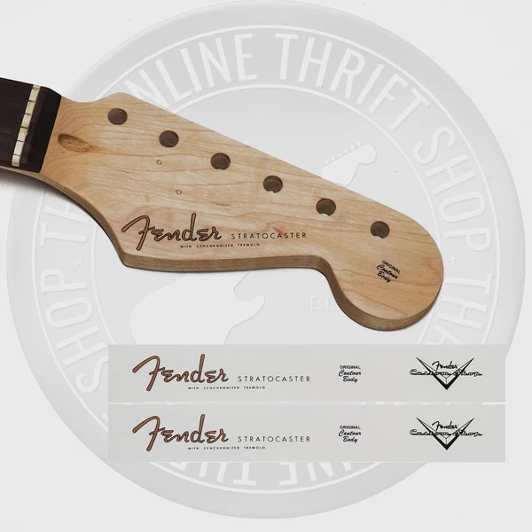 Fender Strat Waterslide Guitar Headstock Decals with CS Logo (Set of 2)