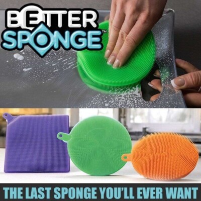 New Better Sponge Silicone Sponge x 3 Pack Dishwashing Sponge Kitchen Cleaner