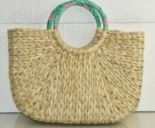  New Vineyard Vines Banana Leaf Wrapped Handle Straw Tote Bag Hibiscus 