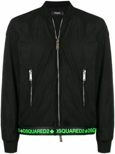 Giacca bomber nera Dsquared2 da uomo logo orlo cerniera intera taglia 50 europea