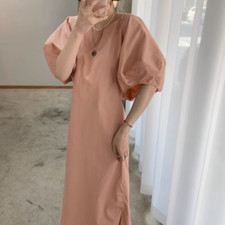 Ladies Elegant Short Puff Sleeve Dress Casual Solid Loose Party Evening Dress