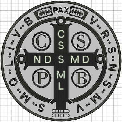 12" THE CROSS OF ST Silver background BENEDICT LARGE embroidered patch