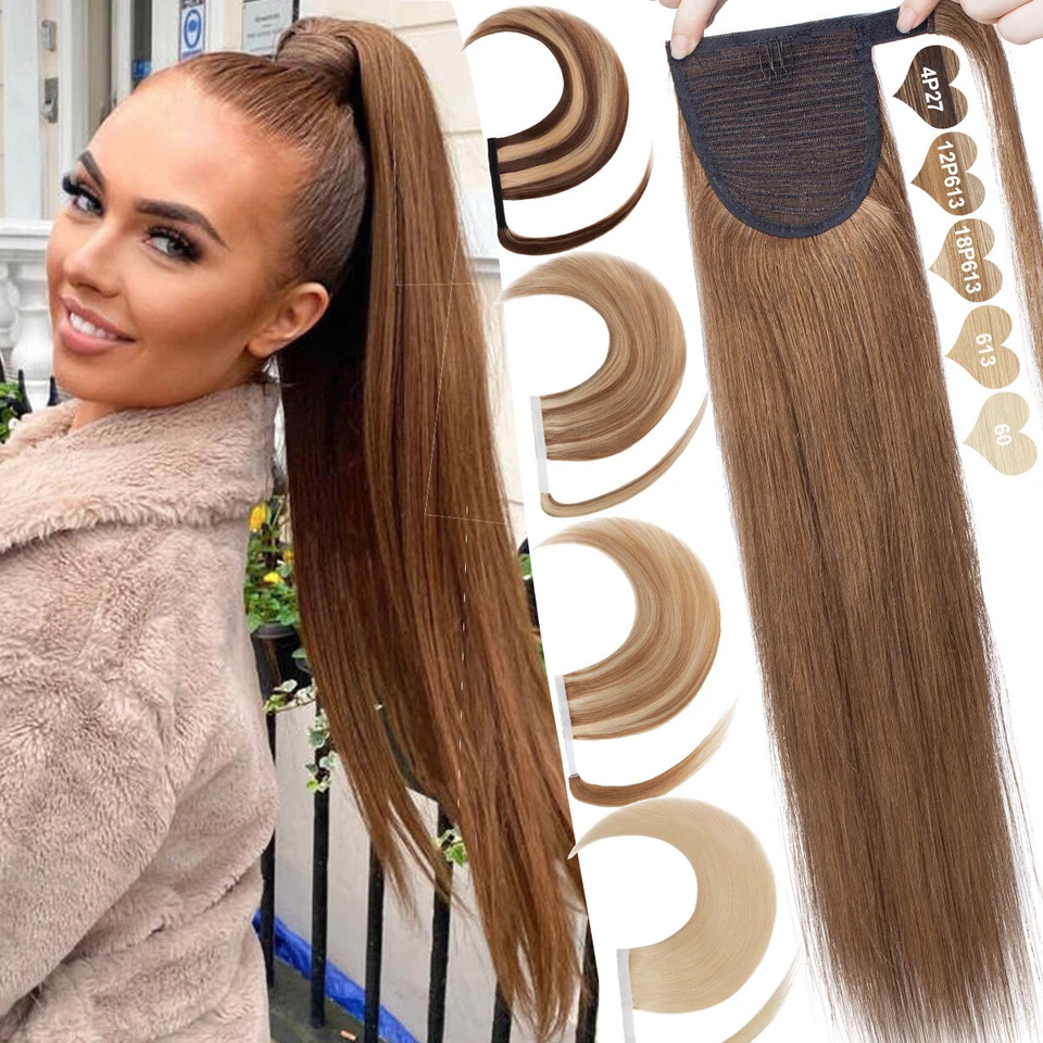 100G Dick Echthaar Pferdeschwanz Extensions Clip In Remy Ponytail Zopf Natürlich