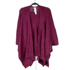 Time and Tru Knit Ruana Wrap One Size Womens New Maroon Burgundy Red Sweater