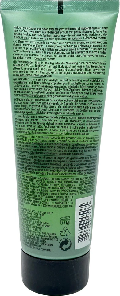 Jabón corporal y cabello Redken for Men Mint Rush. 6,8 oz Foto 2 de 2