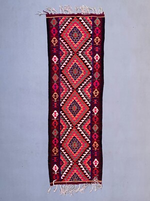 Old Turkish Kilim Runner 275x90 cm, Vintage Kelim Rug, Long and Narrow