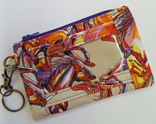 Cotton Fabric Wild Horses Zippered Key Fob/ID Holder