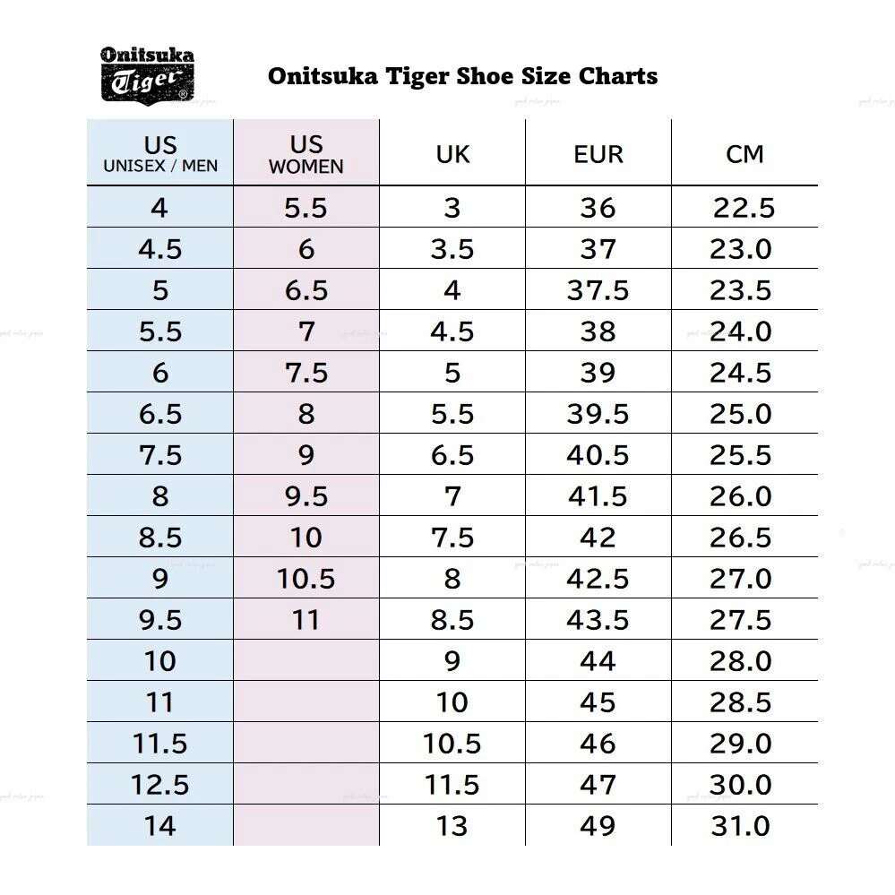 Onitsuka tiger shoe size chart hotsell