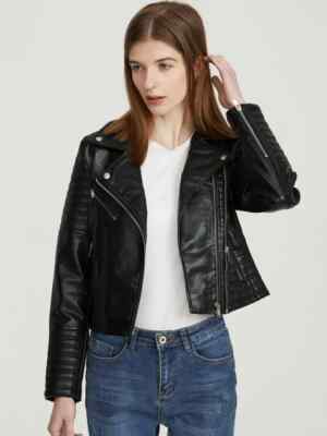 Chaqueta Tipo Biker Para Mujer - Cuero Sintético, Estilo Cazadora, Con Cremallera, Abrigo Corto Para Primavera/otoño