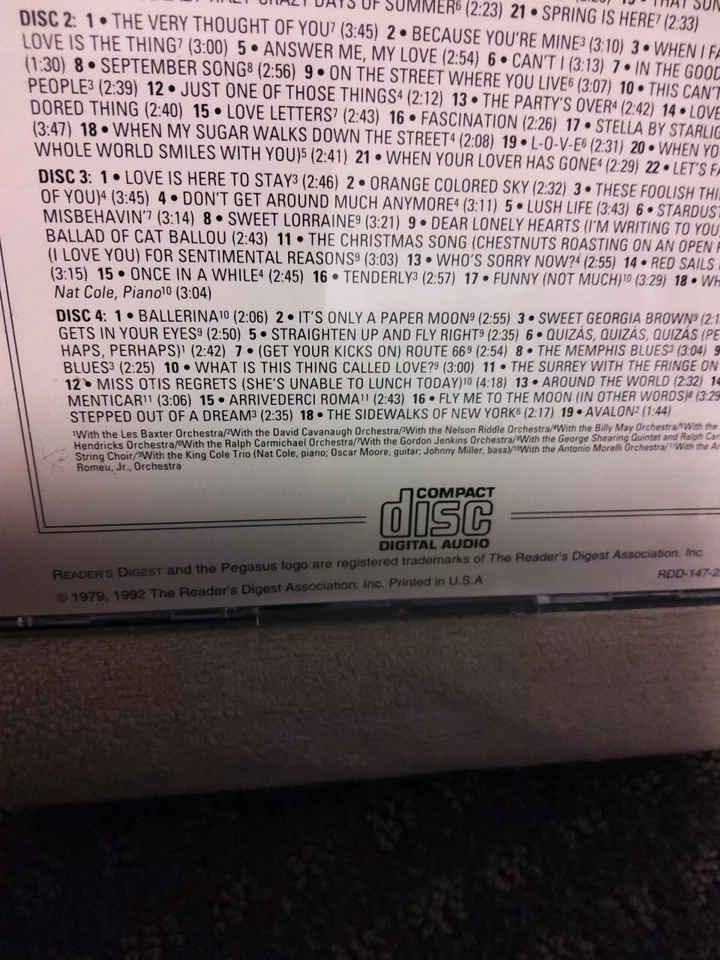 Reader's Digest: The Unforgettable Nat King Cole (CD, 1992) 4 Disc Set Foto 4 de 4