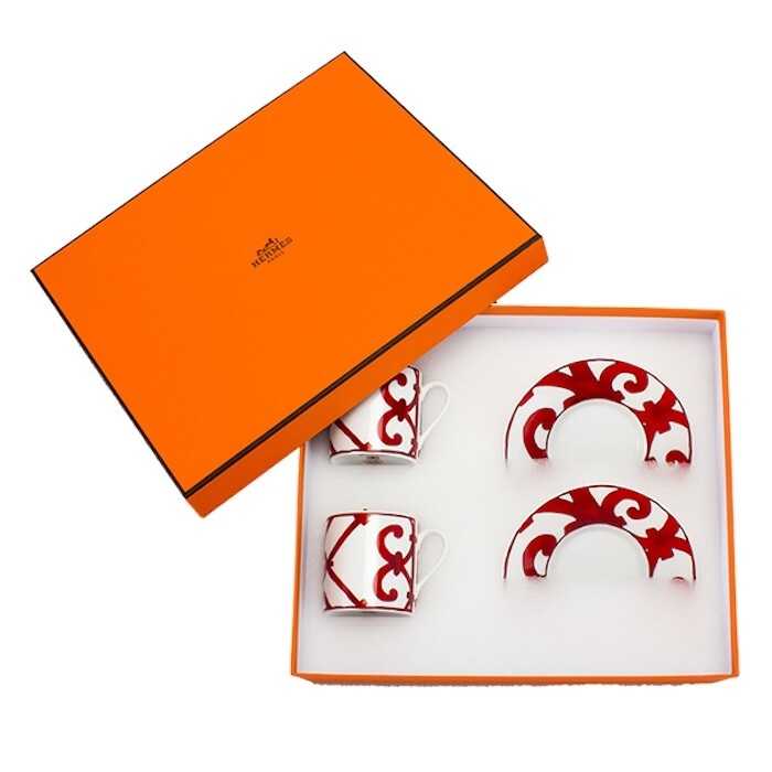 Hermes Guadalquivir Red Espresso Coffee Cup Saucer Tableware 2 set