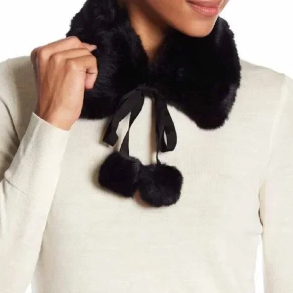 KATE SPADE Mujer Beige y Negro Imitación Piel Visón Pom Pom Corbata Collar Cuello NUEVO Foto 4 de 4