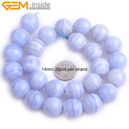 Natural Round Blue Chalcedony Stone Loose Beads For Jewelry Making 15" Wholesale - Picture 27 of 37
