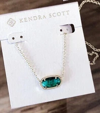 Kendra Scott Elisa Pendant Necklace green cat's eye stone Pendant Gold plated