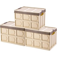 3-Pack 30L Foldable Storage Boxes with Lids,Collapsible Plastic Bins Organizer