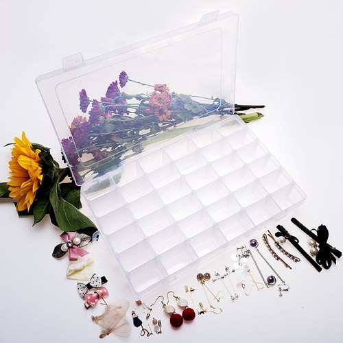36 Grids Clear Plastic Jewelry Box Organizer Storage Container with Removable... - Picture 5 of 9