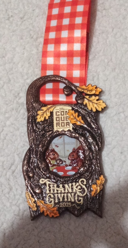 The Conqueror Thanksgiving 2025 Hinged Metal Squirrel lanyard Red Gingham