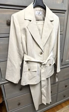 LE SUIT WOMAN Two-Button Belted Safari Jacket & Straight-Leg Pants Set 14W Beige
