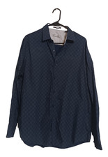 Tasso Elba Men's L Large 16 16 1/2 100 Cotton Blue Geometric Print Button Shirt