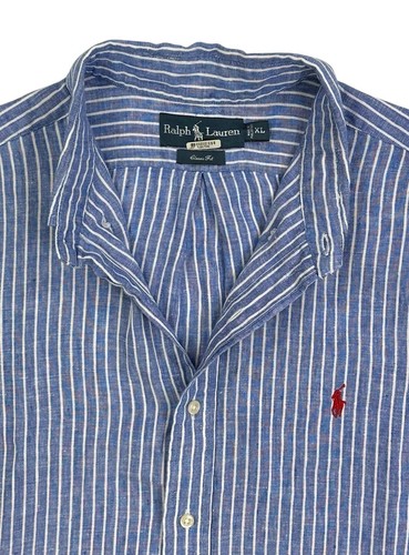 Ralph Lauren Seersucker Leinenhemd gestreift Kurzarm Knopfleiste Herren Größe XL - Bild 3 von 4