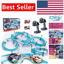 Dynamic 21.6 Ft Slot Car Track Set with Rechargeable Cars & Controllers for Kids