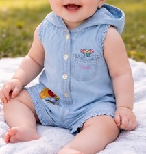 Vintage Pooh Denim Romper 18M Baby Girls Sleeveless Hooded Disney Winnie thePooh