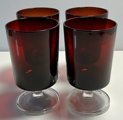 Vintage Ruby Red Luminarc Arcoroc Set of 4 Glasses 10 oz., 5 1/4'' Made in France