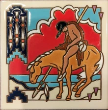 Vintage Mastercraft Handcrafted Ceramic Art Tile Trivet Made In USA Southwest 6"