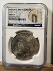 1922 Peace Dollar NGC MS63 Original Bag Fragment BullionPLUS Holder
