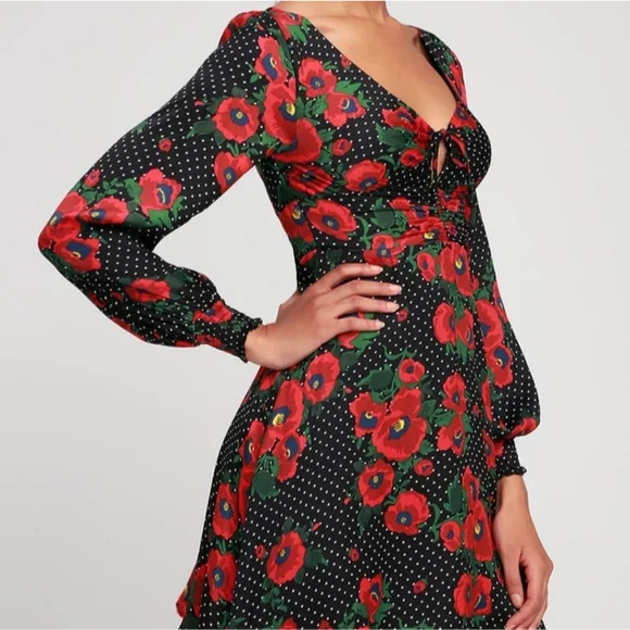 FREE PEOPLE Morning Light Floral Print and Polka Dot Mini Dress Size 4 - Image 2 of 4