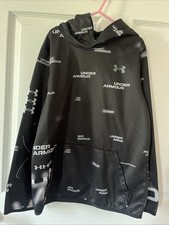 Under Armour Boys All Over Print Hoodie Youth Loose Fit Black Size Medium NEW