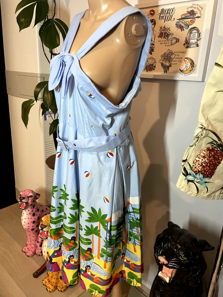 Lindy bop bailee waterpark cotton retro blue sleeveless dress AU/UK 18 us 14 - image 4 of 4