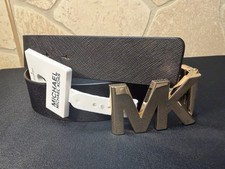 NEW MICHAEL KORS Twist Reversible Belt Black/Brown MK Logo Gold Buckle Women s S