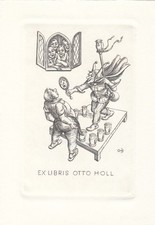 Exlibris Bookplate Kupferstich Ottohans Beier 1892-1979 Eulenspiegel Eulen