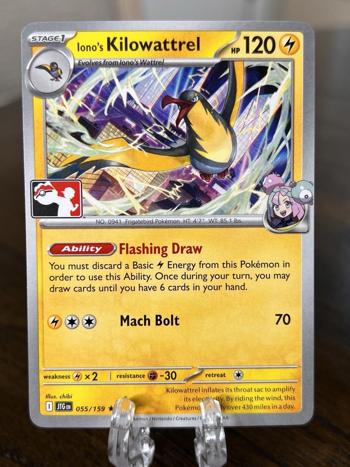 Iono's Kilowattrel 055/159 Play Pokemon Prize Pack Series Stamped JTG Promo NM