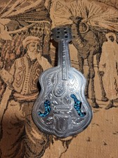 Silver (Possibly Sterling) Guitar Belt Buckle Handcrafted
